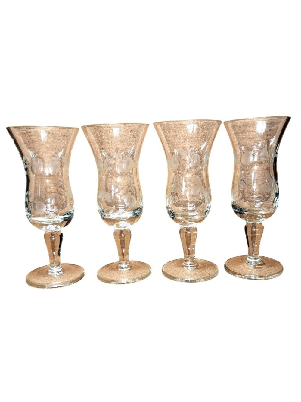 Vintage Clear Stemmed Cordial Liqueur Glasses Etched Set of 4 Wine Tasters